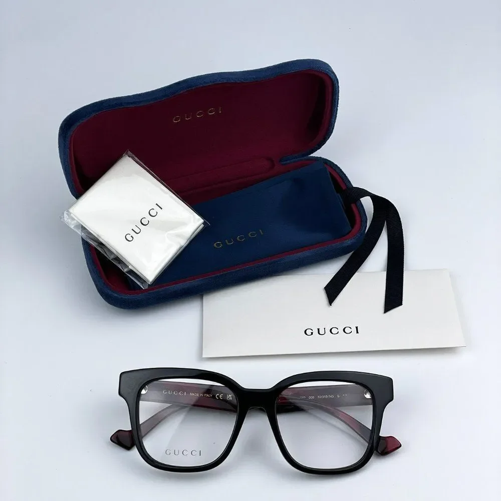 NEW Gucci GG0958O 008 Black Burgundy Square Unisex Eyeglasses